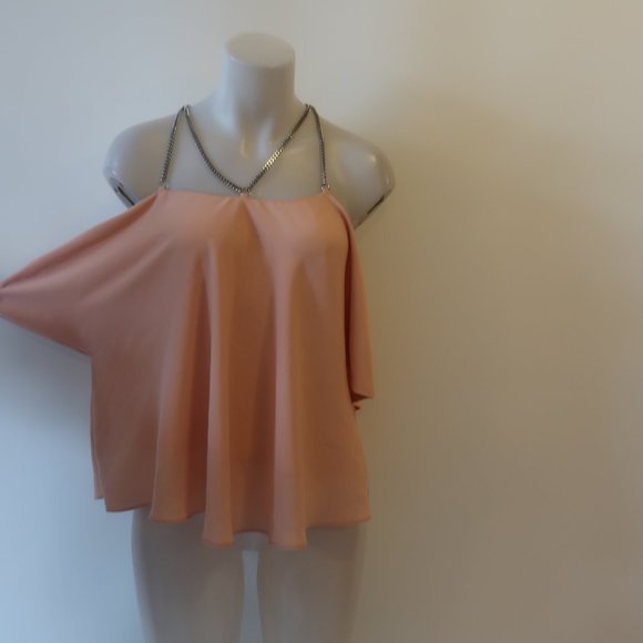 CHRIS GRAMER LIGHT PINK  BLOUSE W/SILVER CHAIN SZ 2/M * - Picture 3 of 6